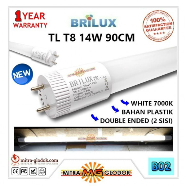 LED Neon Panjang TL T8 Tube 14W 90 cm - Putih | Brilux - Single Ended